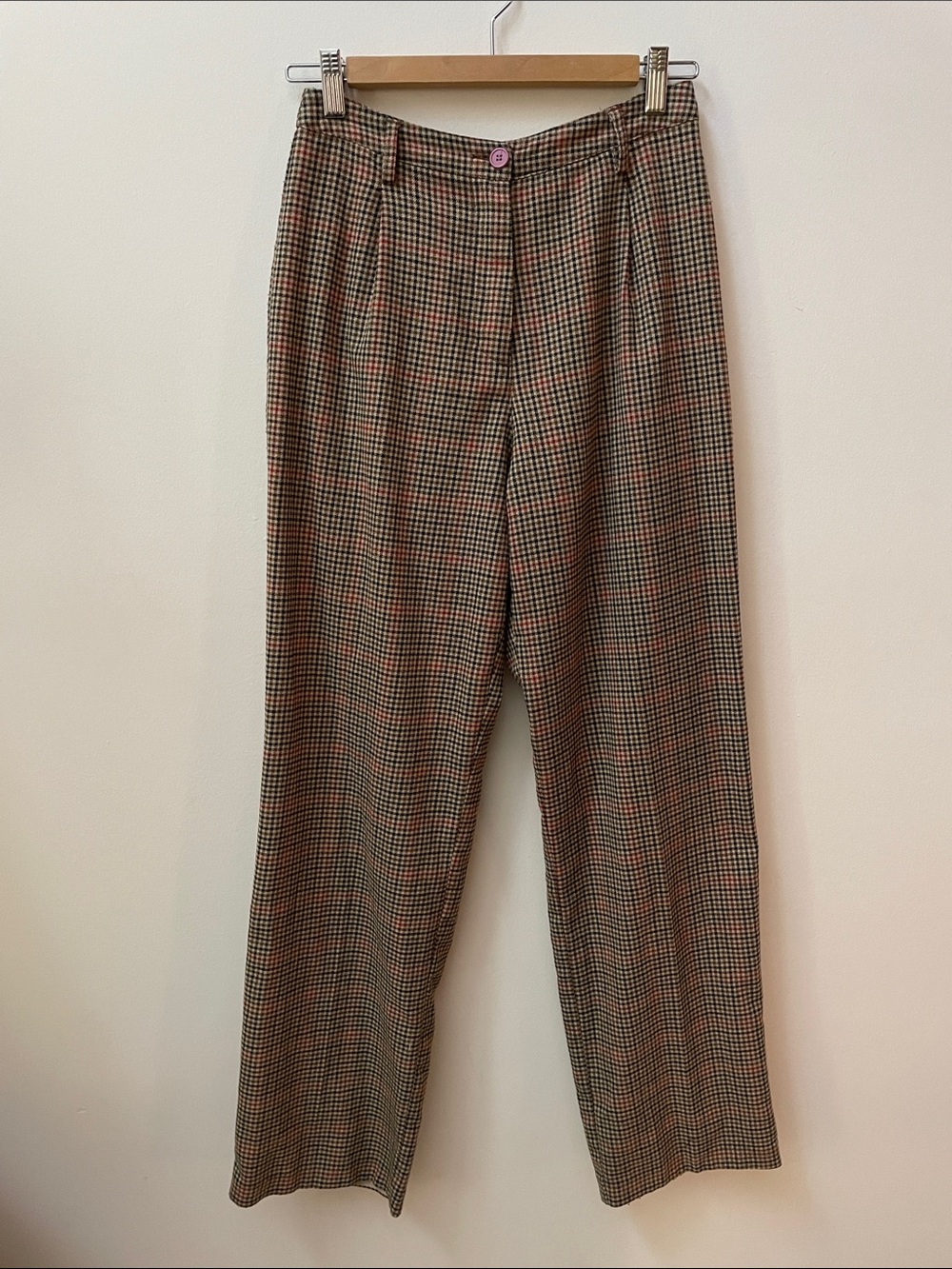 Brandy Melville J Galt Brown Multi Houndstooth Straight Leg High Waist Pants